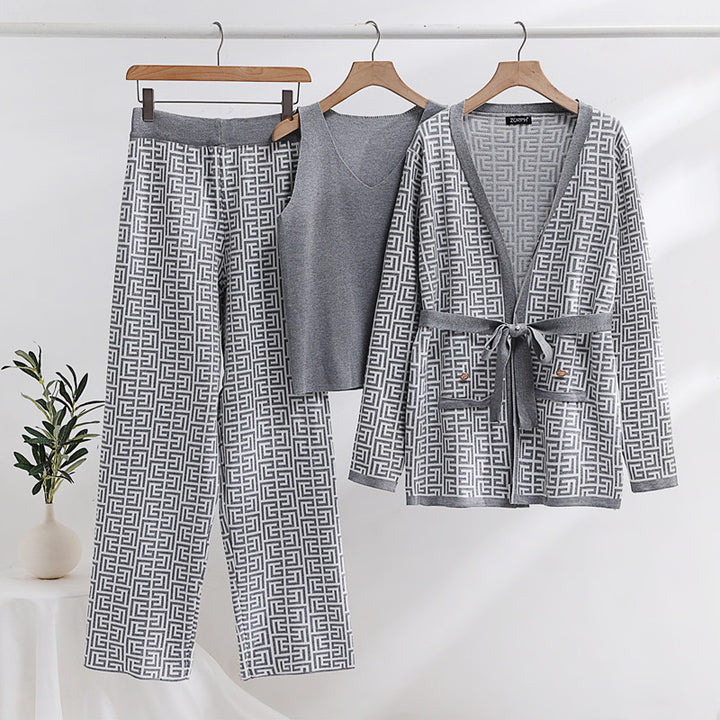 Damen modisches und luxuriöses Loungewear-Set mit elegantem Muster und praktischen Taschen Drune