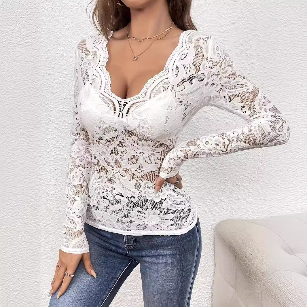 Damen nan figurbetontes Spitzen-Corsagenoberteil mit V-Ausschnitt und eingearbeitetem Bustier Drune
