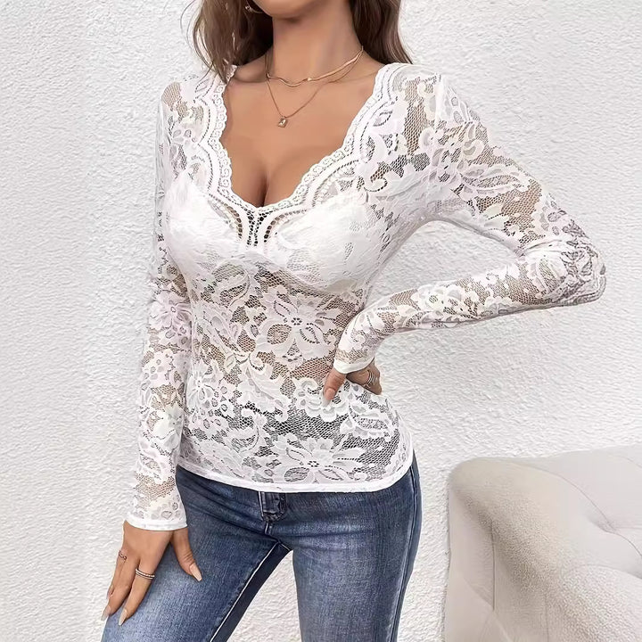 Damen nan figurbetontes Spitzen-Corsagenoberteil mit V-Ausschnitt und eingearbeitetem Bustier Drune