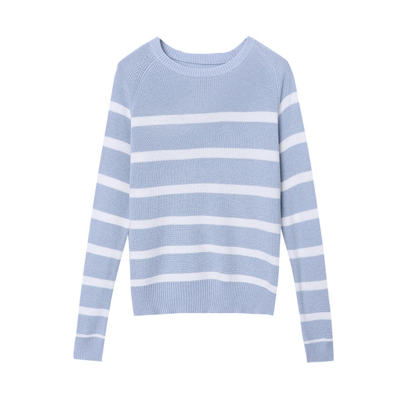 Damen gestrickter Pullover mit breiten Streifen und eleganter Passform Drune