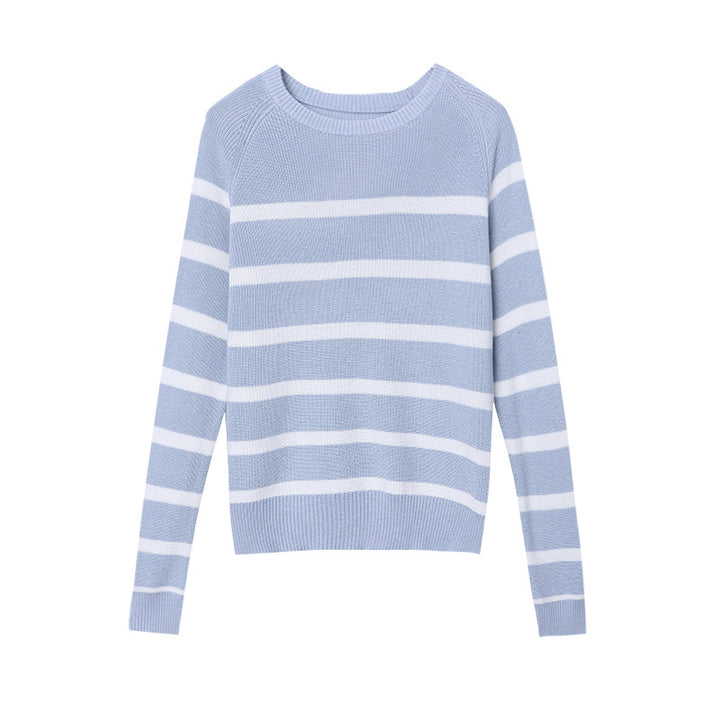 Damen gestrickter Pullover mit breiten Streifen und eleganter Passform Drune