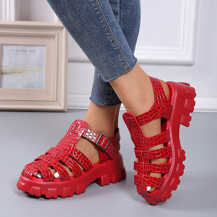 Damen Plateau-Sandalen mit trendigem Riemendesign und stabiler Gummisohle Drune