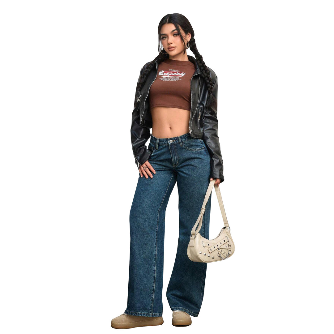 Damen Hochtaillierte weite Vintage-Denim Hose Drune
