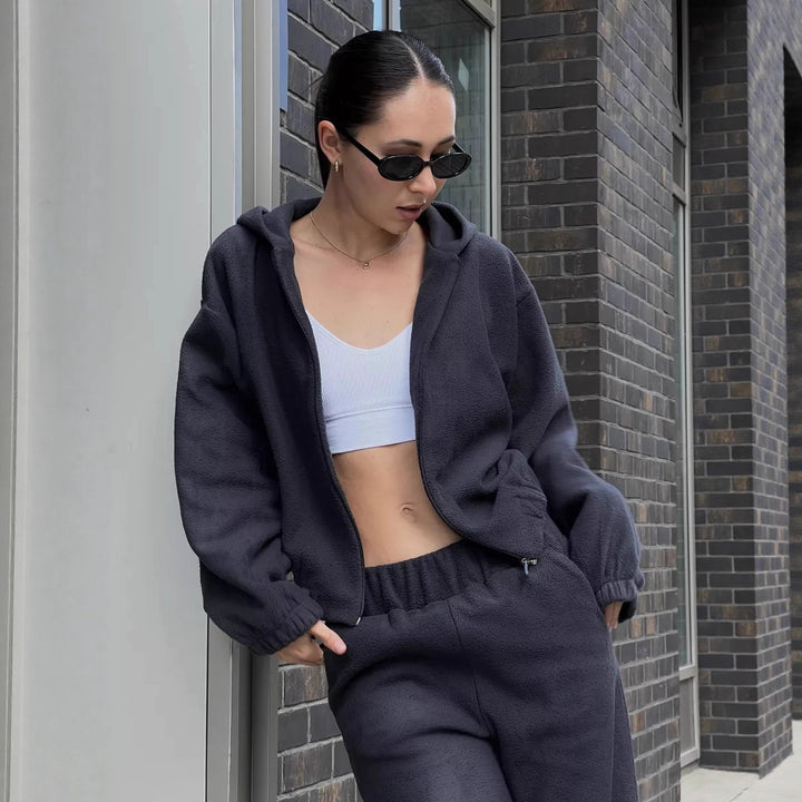 Damen Fleece-Anzug mit praktischen Taschen und Kapuze Drune
