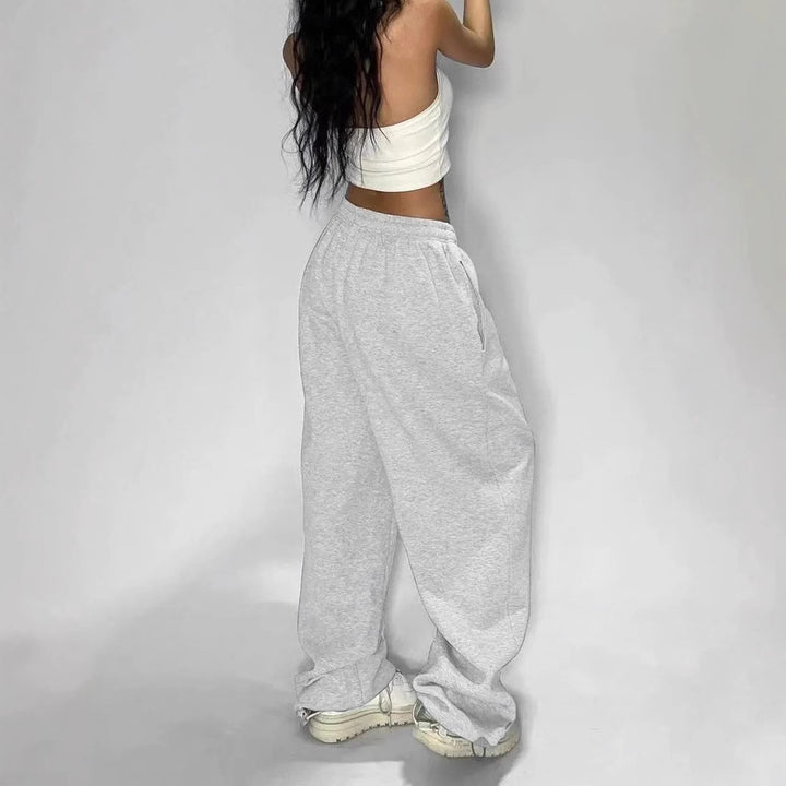 Damen nan weit geschnittene Loungehose mit hohem Bund extra weitem Bein und Tunnelzug Drune