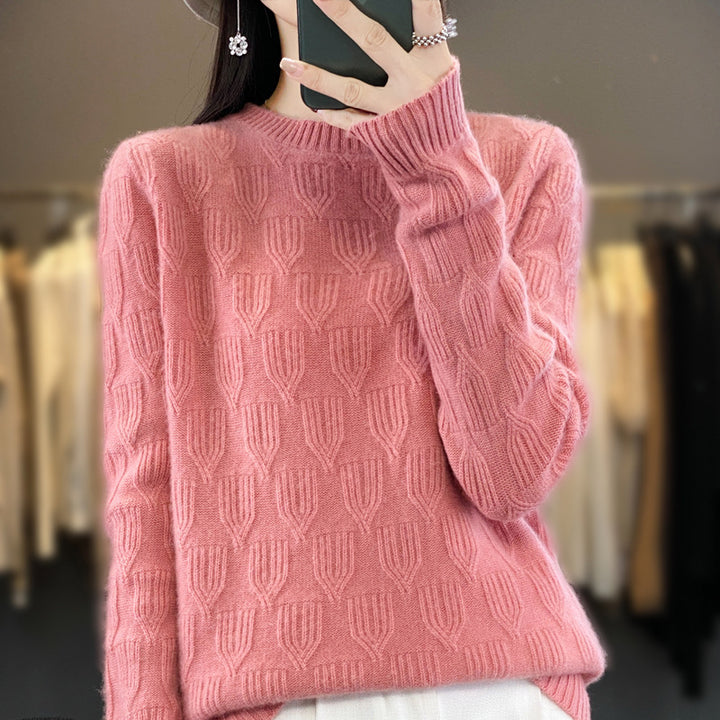 Damen Weicher Mohair‑Look Rundhalspullover mit erhabener Tulpenstruktur Drune