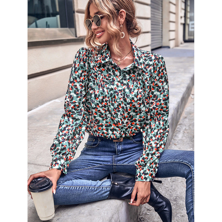 Damen Bluse mit floralem Muster und Puffärmeln Drune