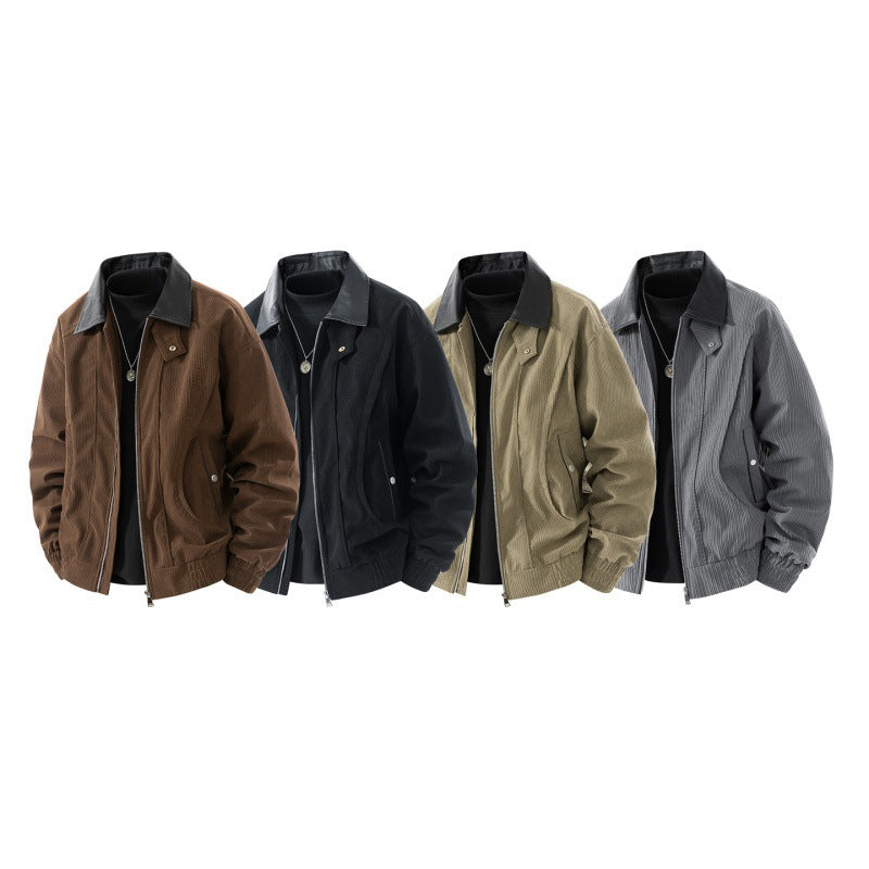 Herren Cordblouson mit kontrastierendem Kunstlederkragen, verdecktem Reißverschluss und praktischen Pattentaschen Drune