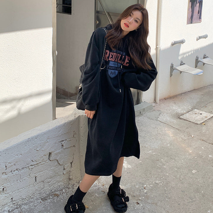 Damen Hoodie-Kleid mit lässigem Schnitt und stylischem Grafikdruck Drune