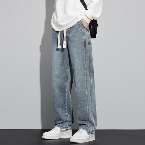 Herren Weite Denim-Hose im Lounge-Style mit Tunnelzugbund und geradem Bein Drune