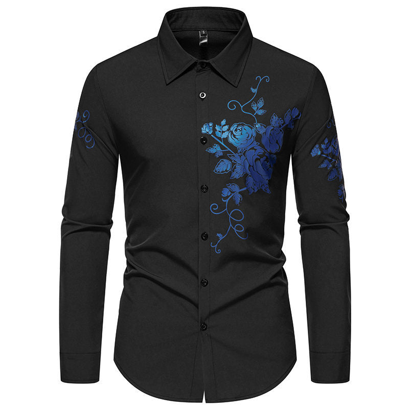 Herren Slim-Fit Langarmhemd mit floralem Print und tailliertem Schnitt Drune