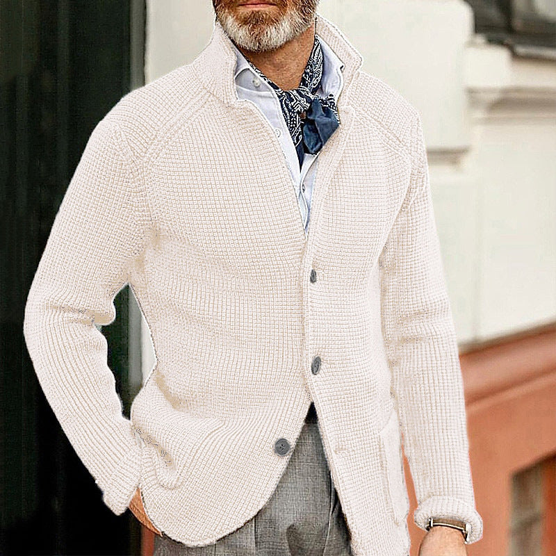 Herren Waffelstruktur-Cardigan-Blazer mit Stehkragen und aufgesetzten Taschen Drune