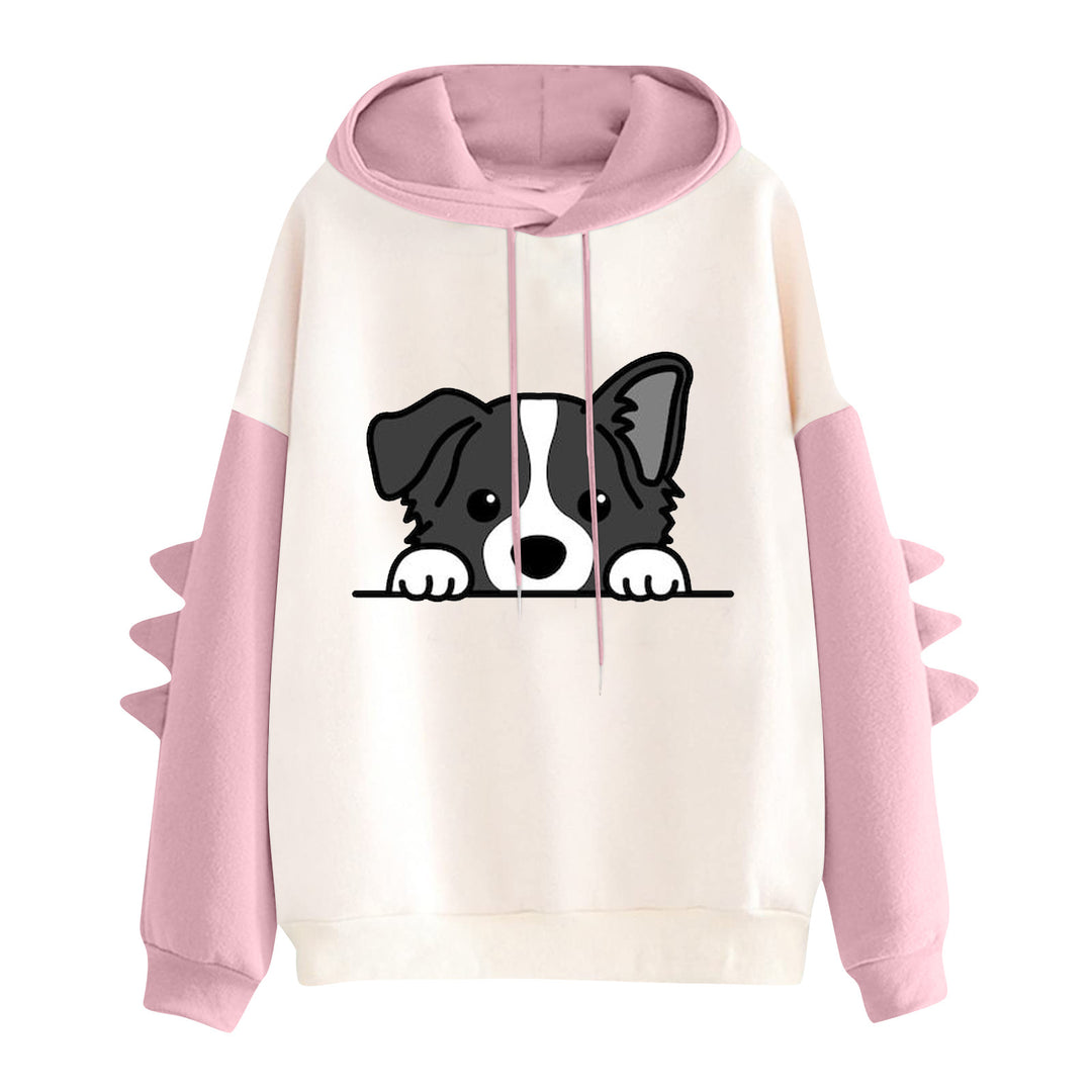 Damen nan Kapuzenpullover mit niedlichem Hunde‑und‑Katzen‑Print und 3D-Stacheln an den Ärmeln Drune