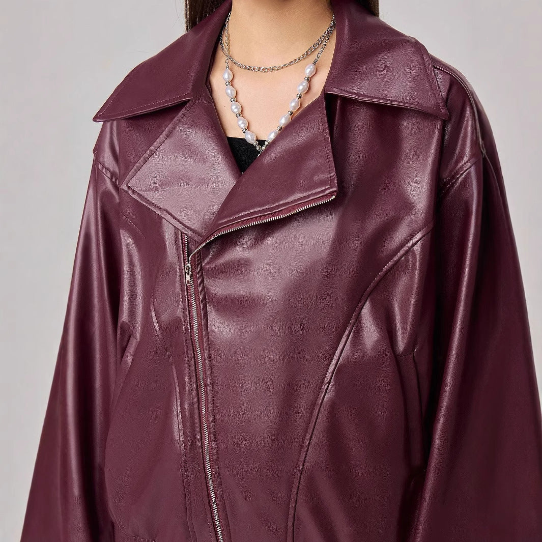 Damen Kunstlederjacke im angesagten Oversized-Stil mit schmalen Reißverschlussdetails Drune