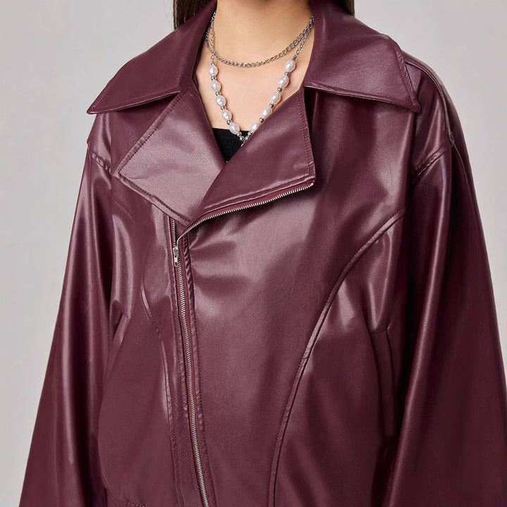 Damen Kunstlederjacke im angesagten Oversized-Stil mit schmalen Reißverschlussdetails Drune