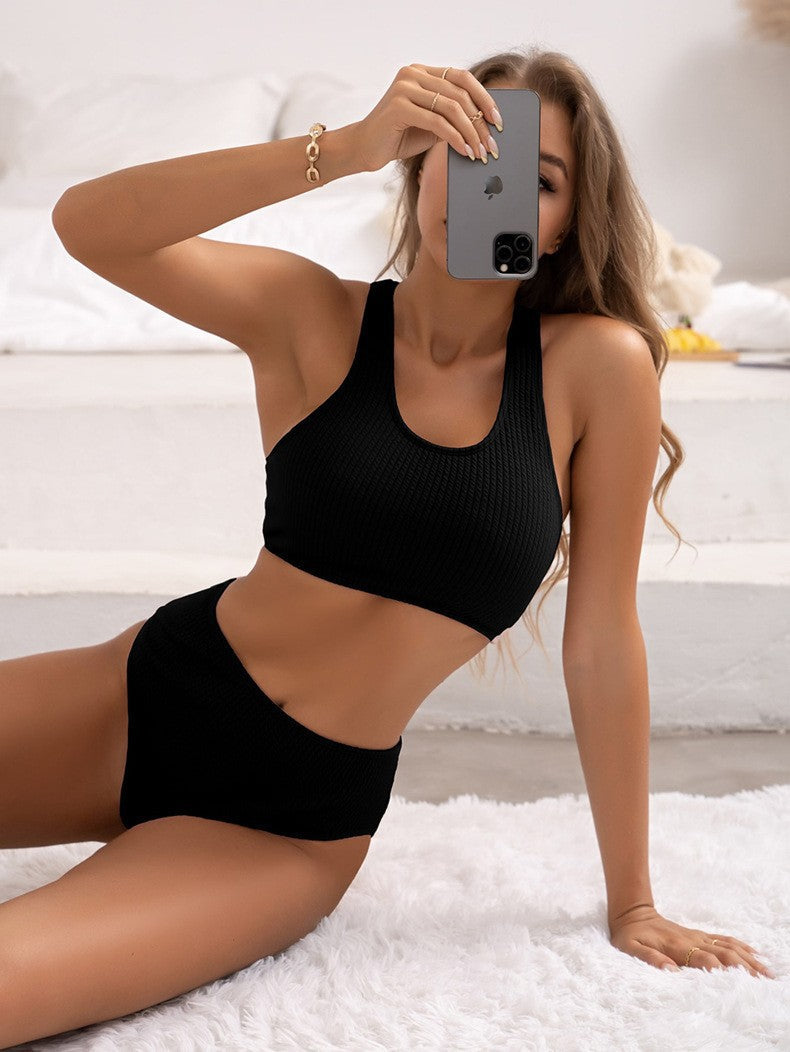Damen Sport Bikini-Set mit hohem Taillenschnitt und strukturiertem Oberteil Drune