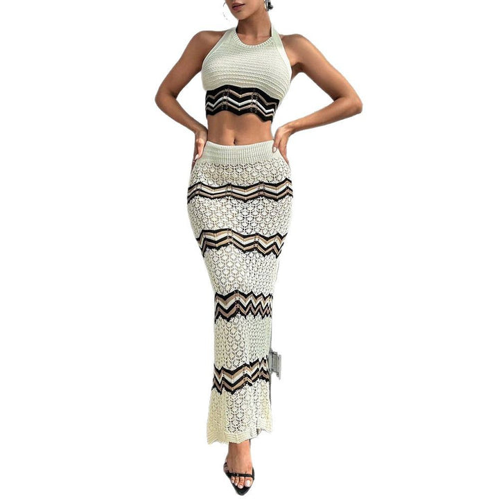 Damen elegantes Cropped Top und Maxi-Rock Set Drune