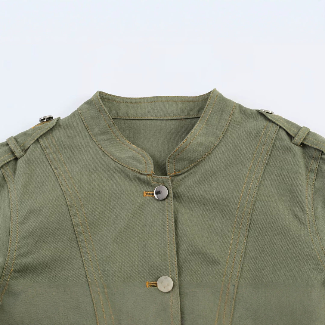 Damen Utility-Fieldjacke mit Stehkragen, Schulterpatten und Pattentaschen Drune