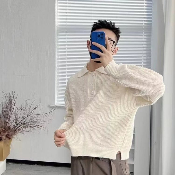 Herren Feinstrick-Polo-Pullover mit Halbschlupf‑Knopfleiste, Rippstruktur und Seitenschlitzen Drune