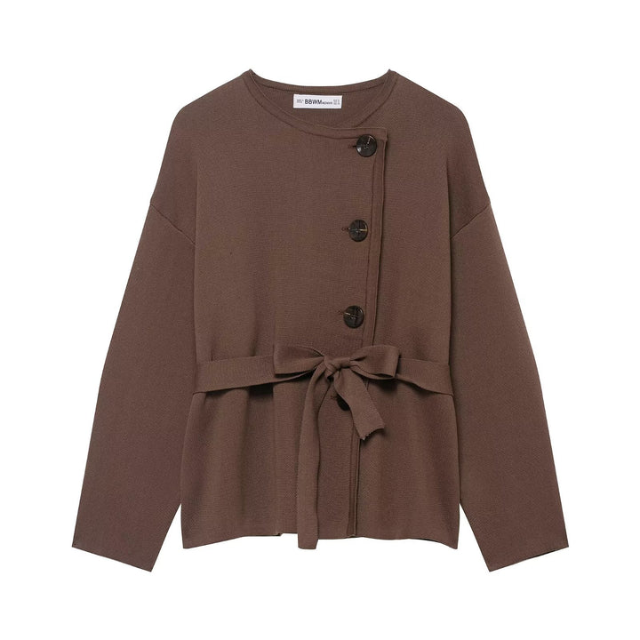 Damen Strickjacke mit asymmetrischer Knopfblende und Taillengürtel Drune