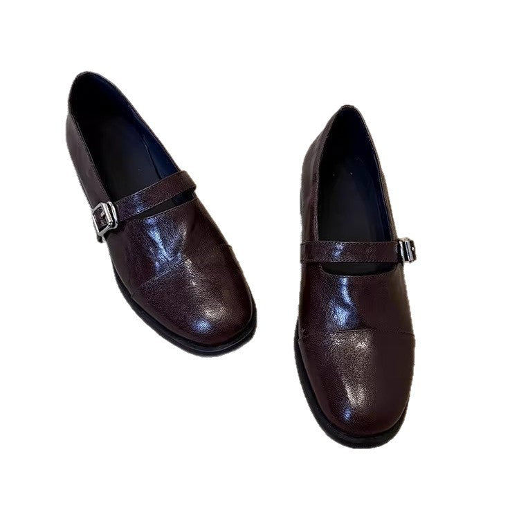 Damen Flache Leder‑Mary‑Jane‑Loafer mit verstellbarer Metallschnalle Drune
