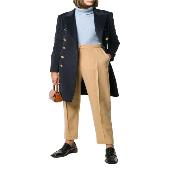 Damen Militärisch-inspirierter Taillierter Longcoat im Tailoring mit dekorativen Metallknöpfen Drune