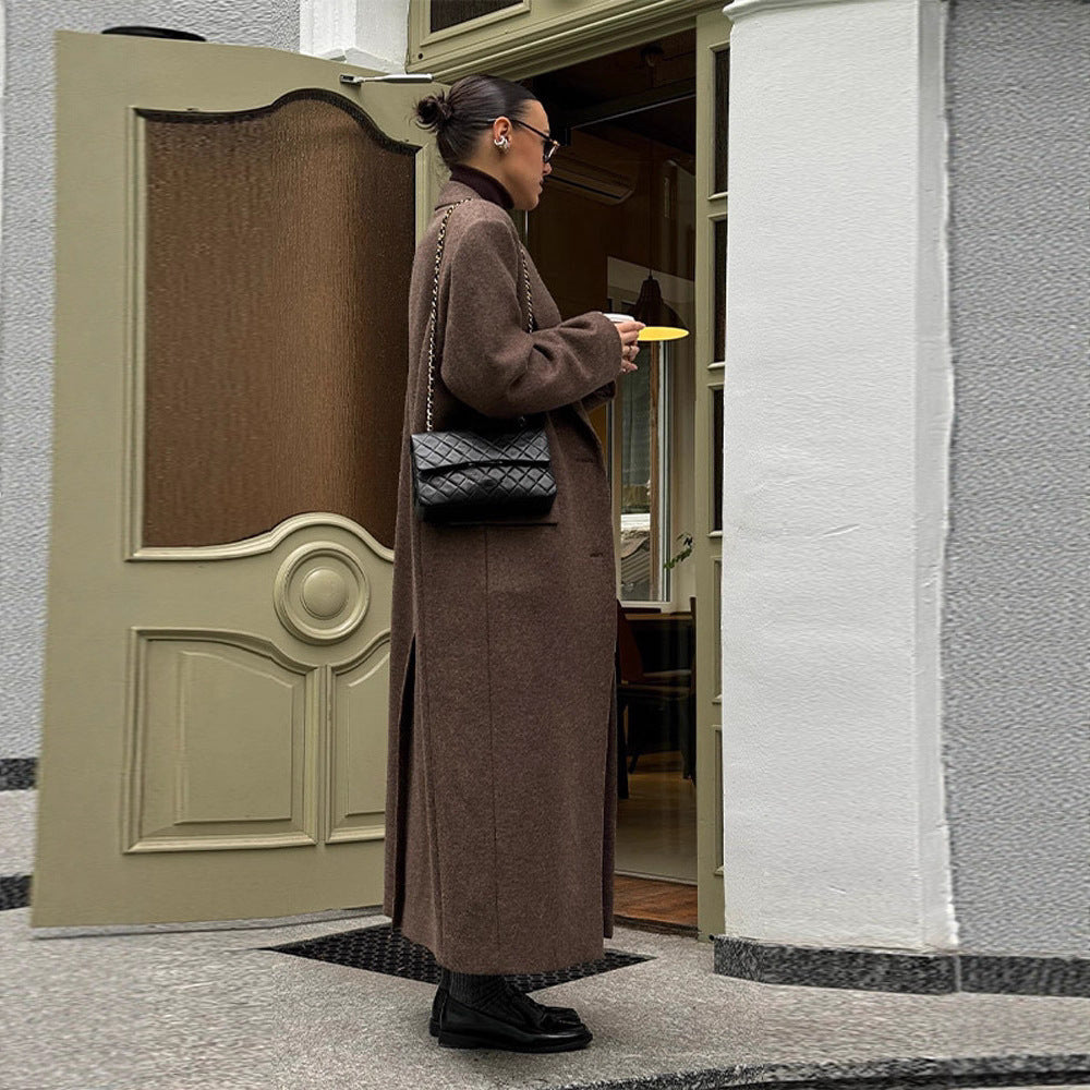 Damen Lange Wollmantel mit modernen Schnittführungen Drune