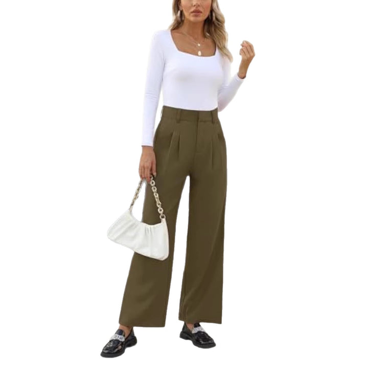 Damen Hochtaillierte Bundfalten-Hose im Palazzo-Stil mit weitem Bein Drune