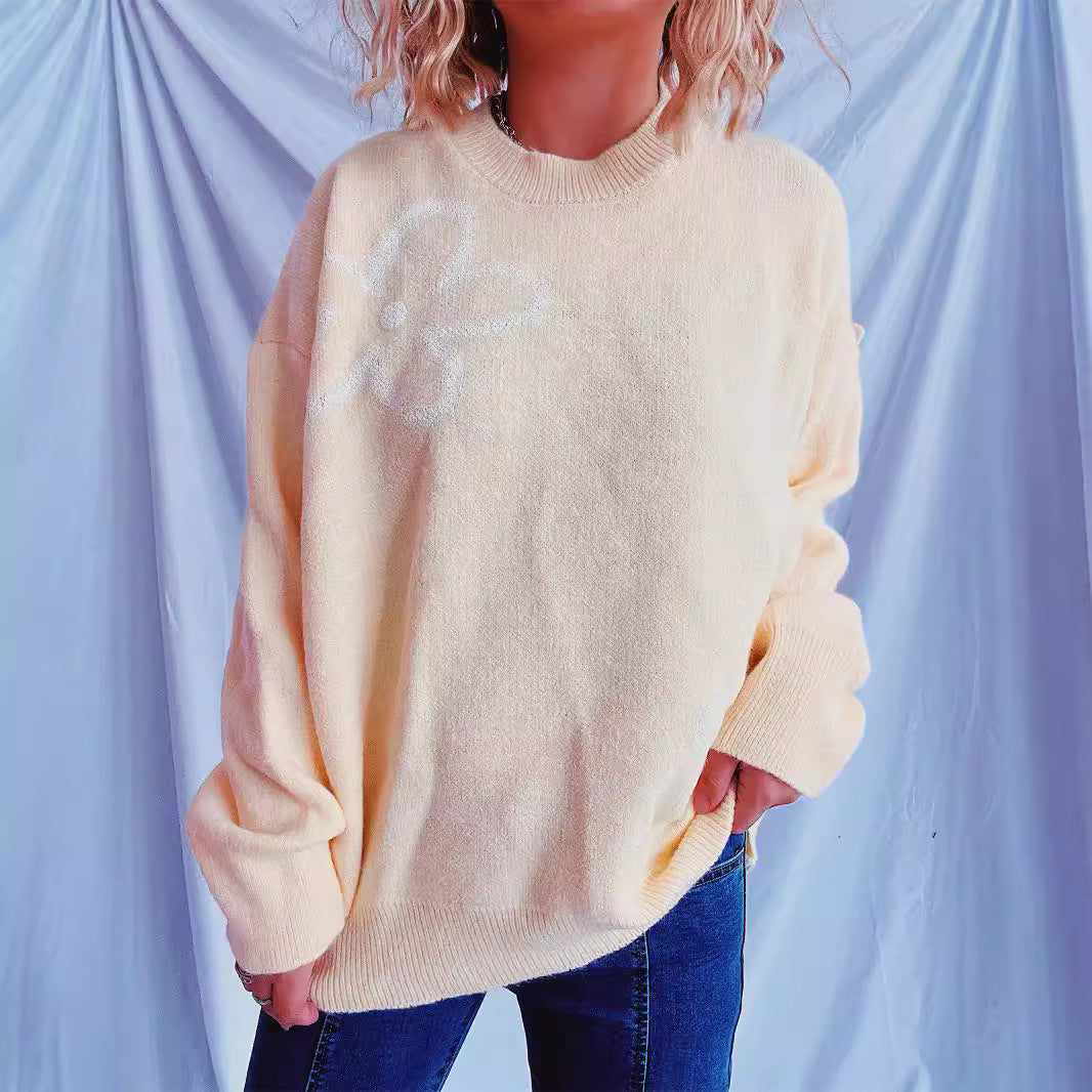 Damen Strickpullover mit floralen Akzenten und lässigem Schnitt Drune