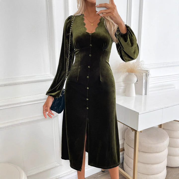 Damen Elegantes Wickelkleid mit Knopfdetails Drune