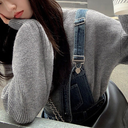 Damen Oversized Pullover mit Stehkragen Drune