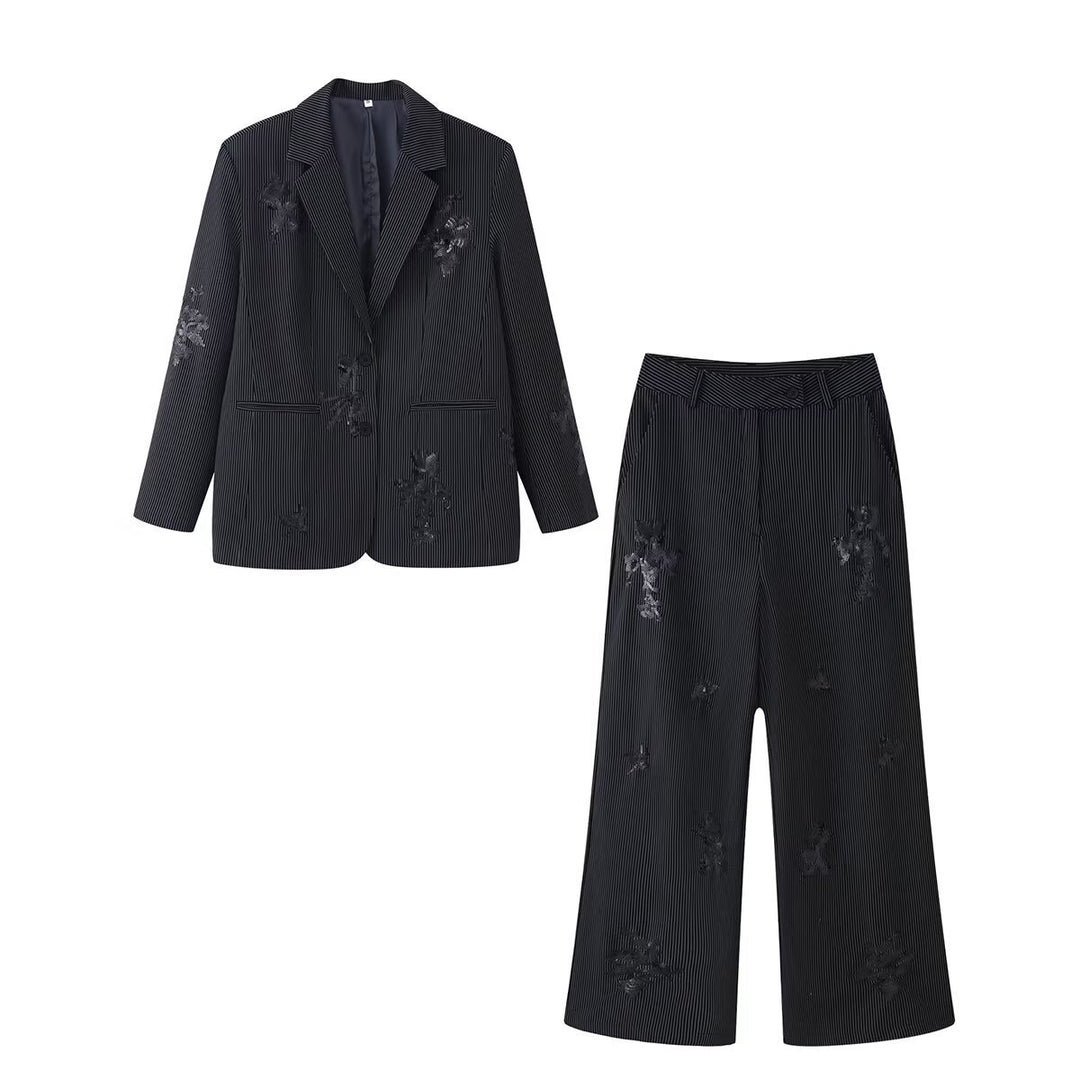 Damen Hochtaillierte Culotte-Hose mit Nadelstreifen und Pailletten-Applikation Drune
