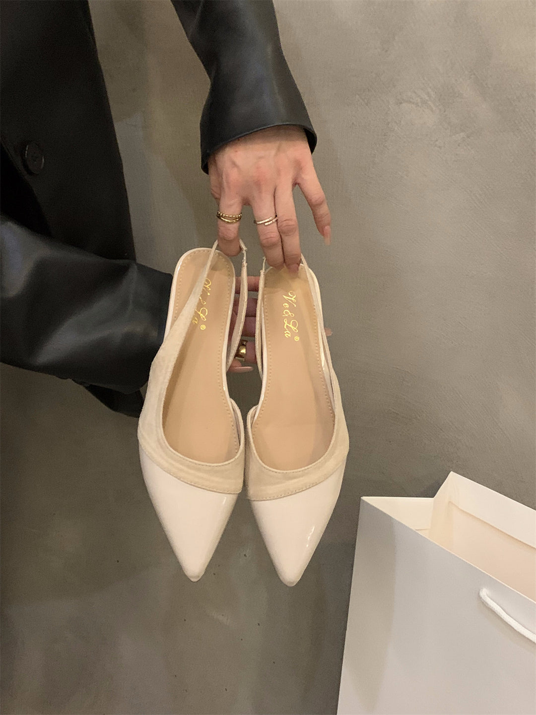 Damen elegante Slingback Pumps mit schickem Spitzer und hochwertiger Lackoberfläche Drune