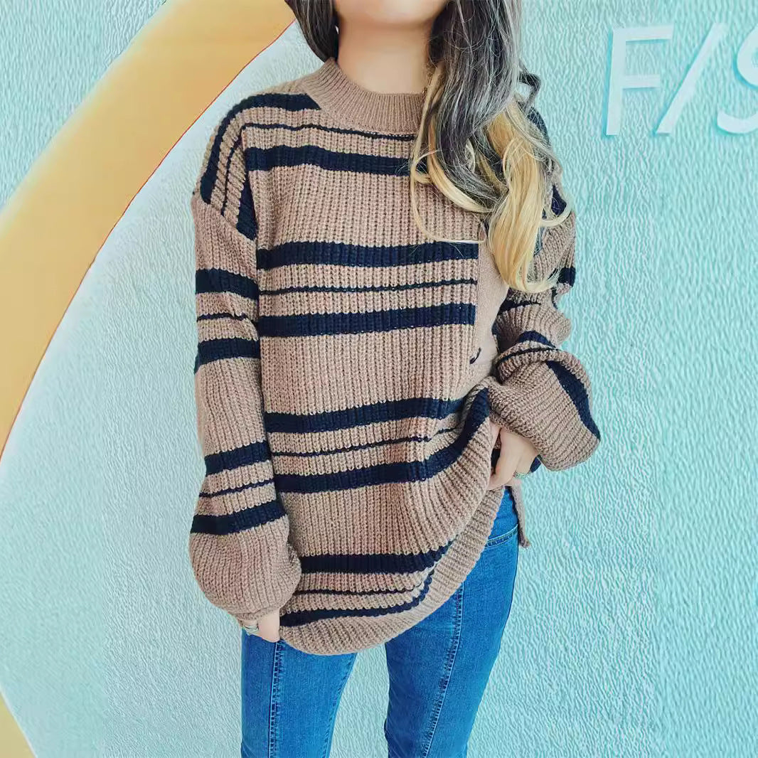 Damen oversized Strickpullover mit modernen Streifen Drune