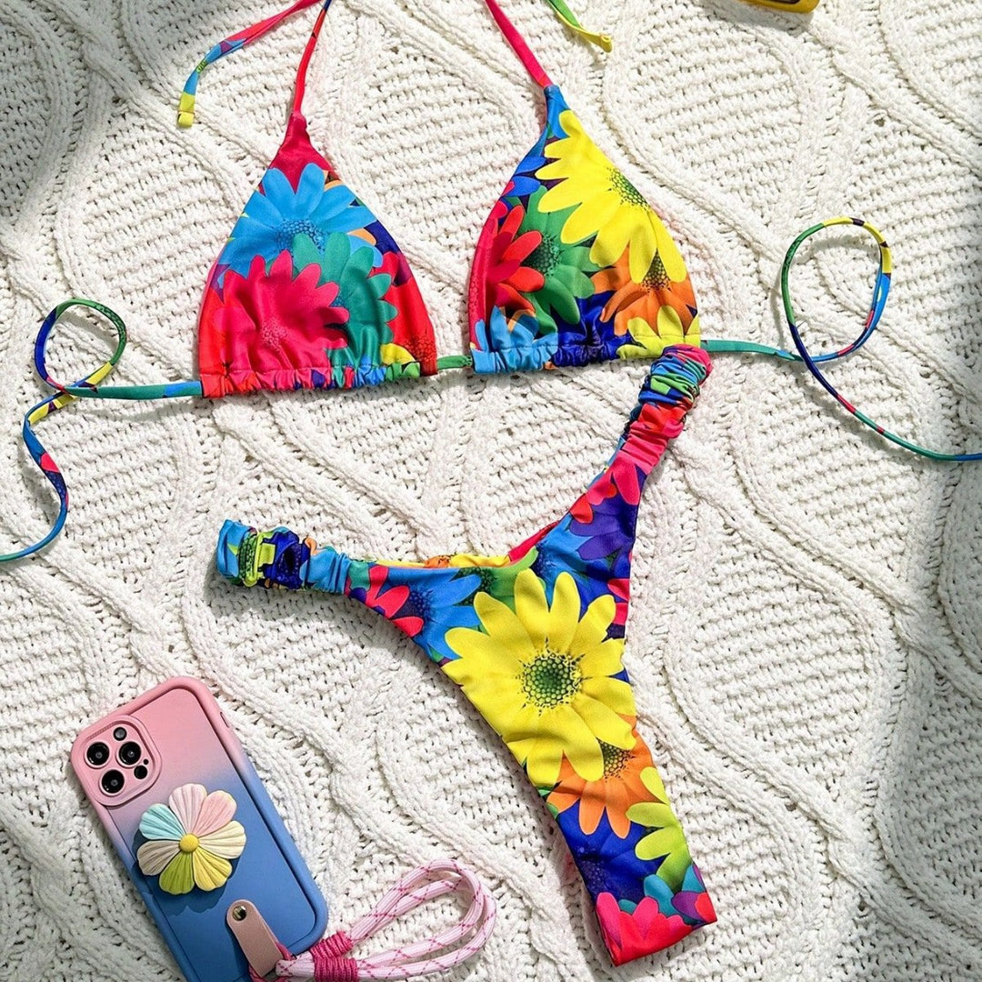 Damen Triangel-Bikini mit floralem Rüschen-Design Drune