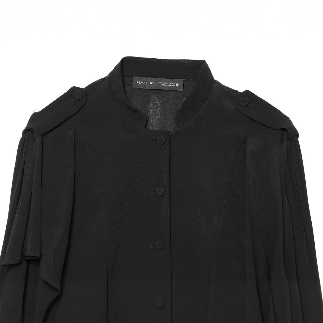 Damen Kurze Cape-Übergangsjacke mit Volantlagen und Stehkragen Drune