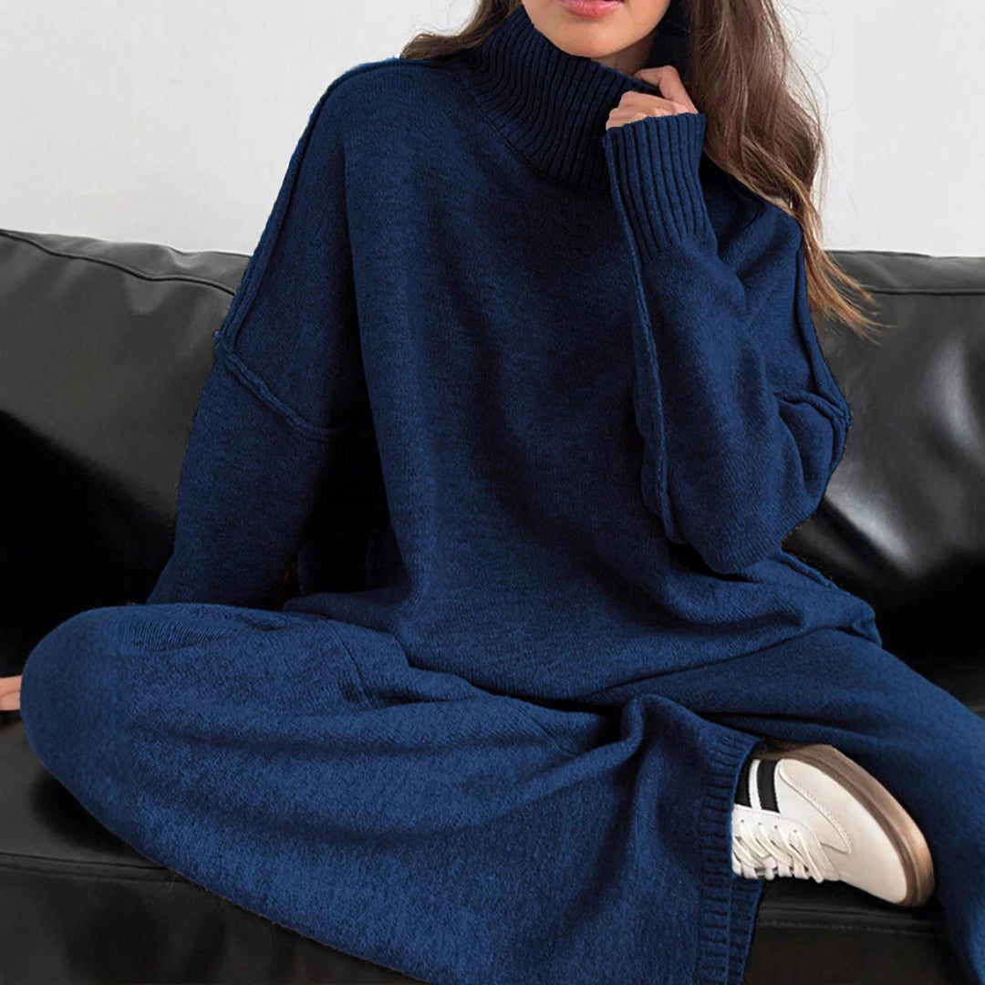 Damen kuscheliger Strickanzug mit hohem Kragen und weitem Schnitt Drune