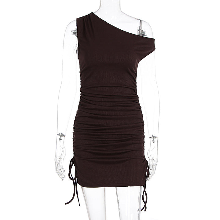 Damen figurbetontes One-Shoulder Kleid mit seitlichen Rüschen Drune