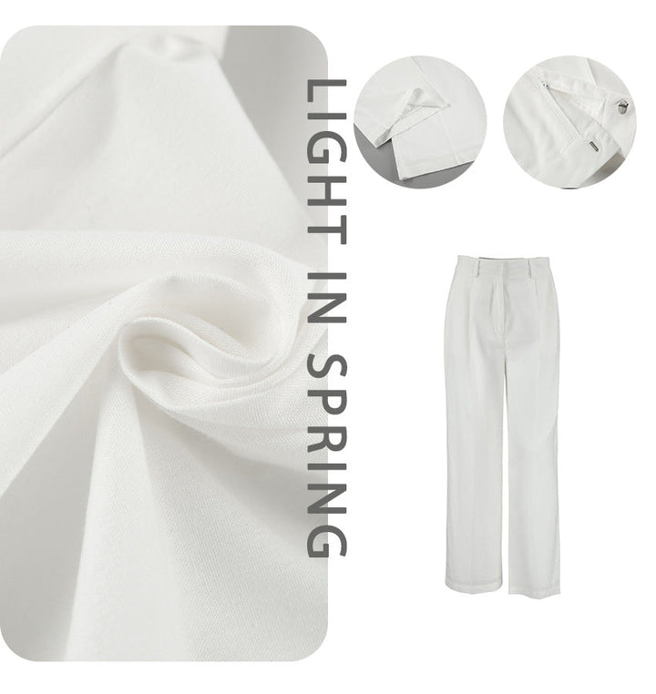 Damen Weit Geschnittene Leinenhose mit Elastischem Bund und Hohem Taillenbund Drune