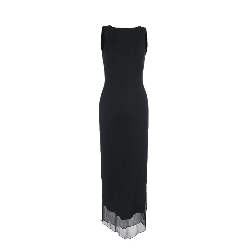 Damen zeitloses Maxikleid mit transparentem Saum Drune