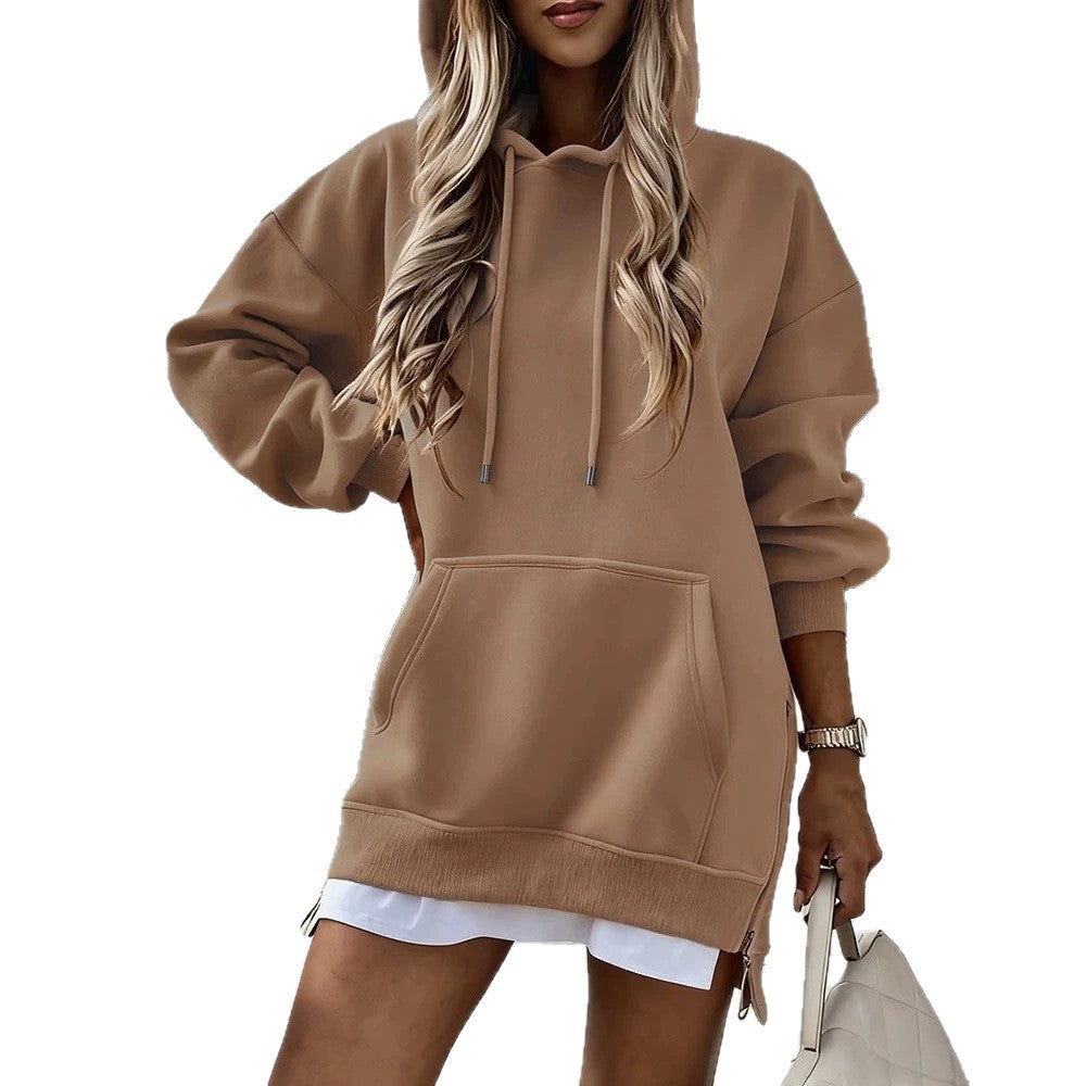 Damen Lässiger Hoodie mit seitlichem Reißverschluss Drune