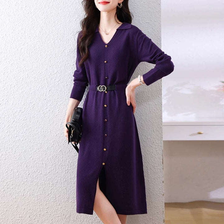 Damen Knielanges Hemdblusenkleid mit elegantem Kragen Drune