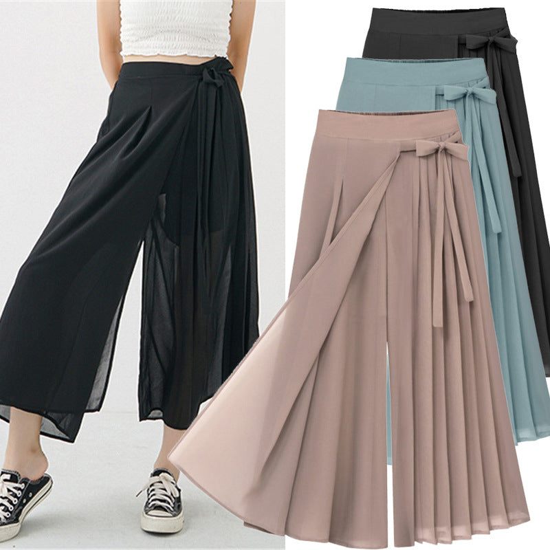 Damen nan asymmetrischer Wickel-Midirock mit teilplissee und Bindeschleife Drune