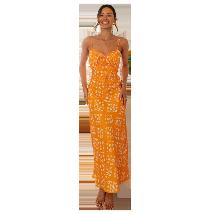 Damen Maxikleid mit verstellbaren Spaghettiträgern und floralem Design Drune