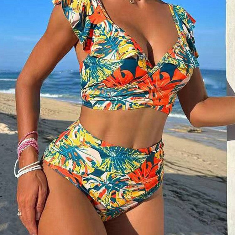 Damen Cropped Bikini-Set mit verspieltem Rüschendesign und elegantem Bindeträgersystem Drune