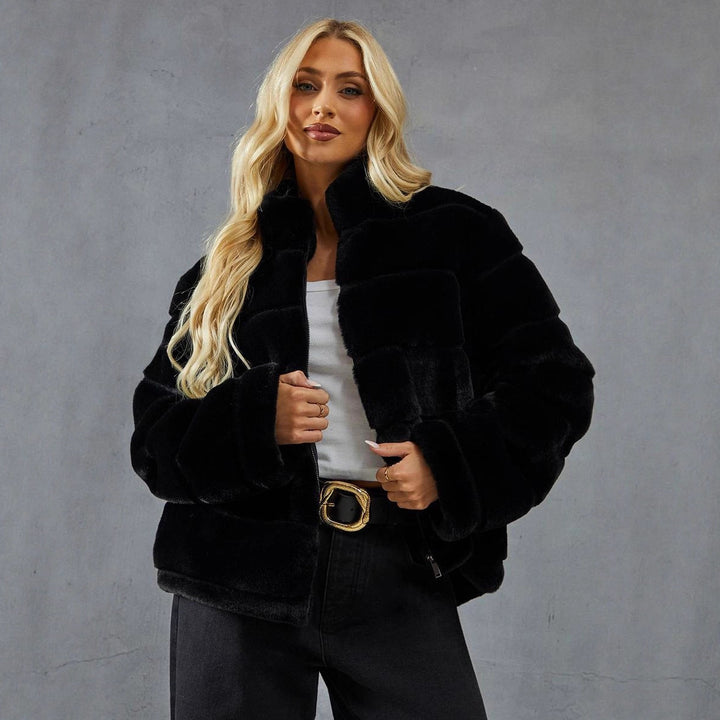 Damen Modische Kurzjacke mit voluminösem Teddy-Fell Drune