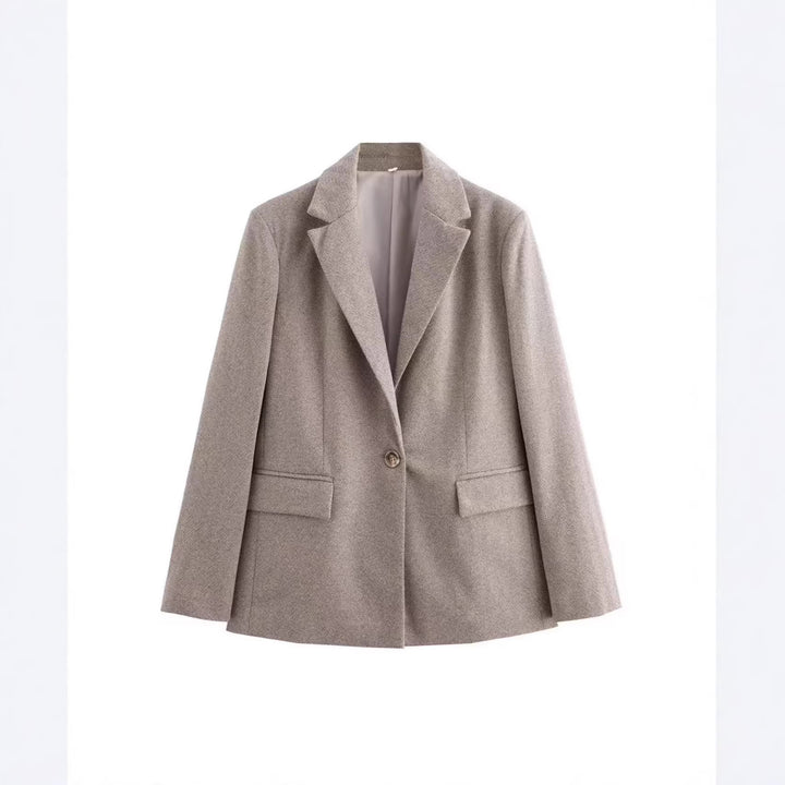 Damen Einreihiger Blazer mit Fischgrätmuster, Reverskragen und Pattentaschen Drune