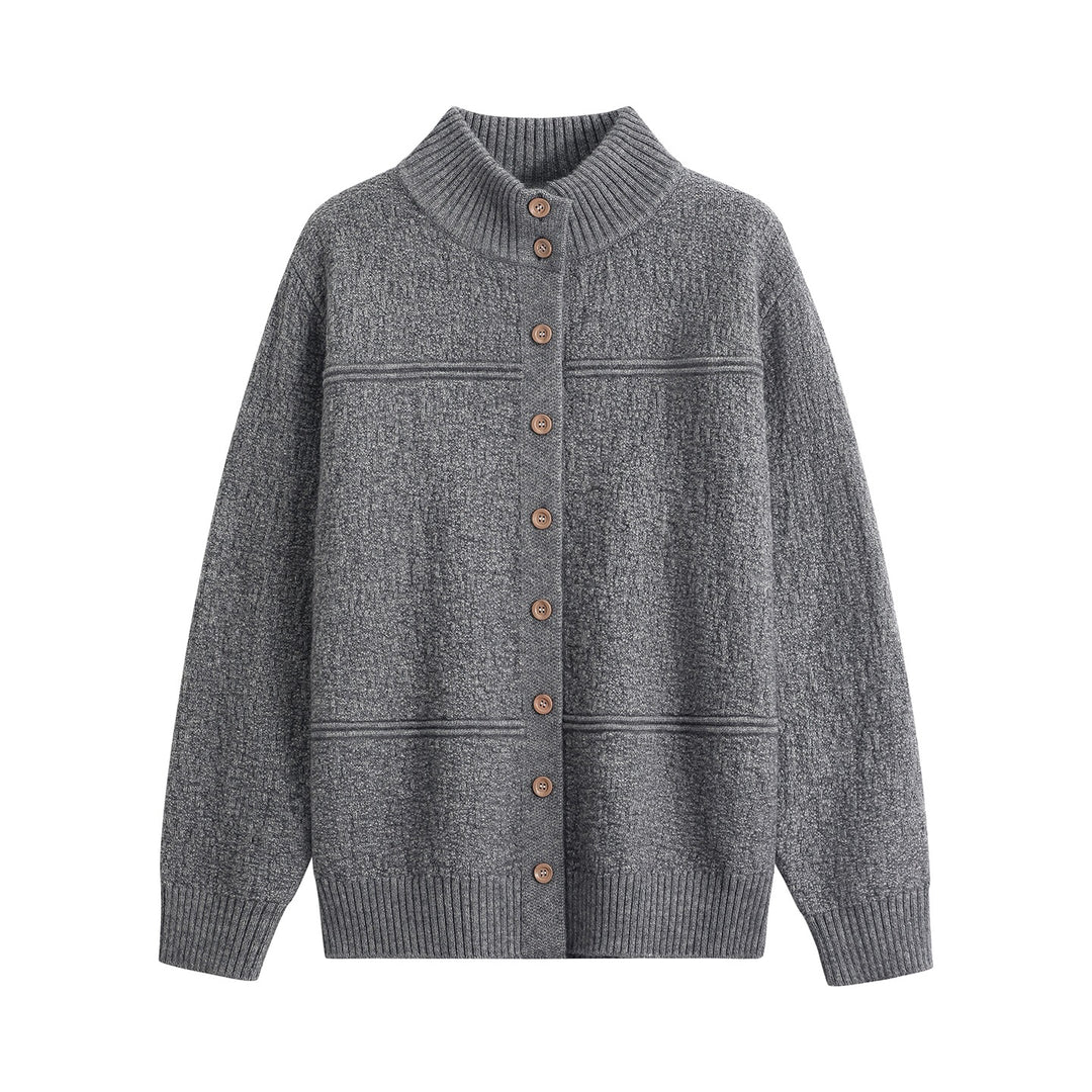 Damen Langer Oversize-Wollmix-Cardigan mit hohem Rippenkragen und Vintage-Knöpfen Drune