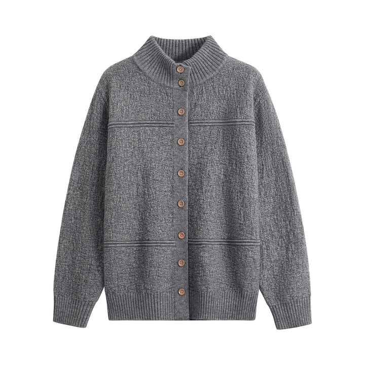 Damen Langer Oversize-Wollmix-Cardigan mit hohem Rippenkragen und Vintage-Knöpfen Drune
