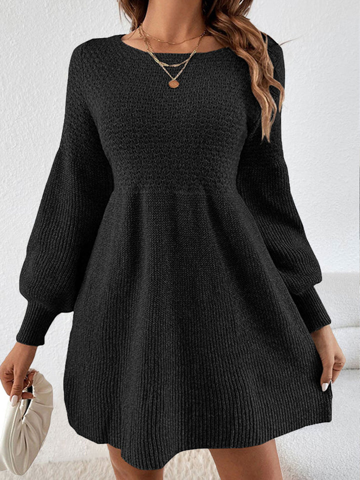 Damen gestricktes Minikleid mit Ballonärmeln Drune